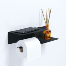 Держатель для туалетной бумаги и освежителя с полочкой настенный металлический Черный 30x11x7 Левый